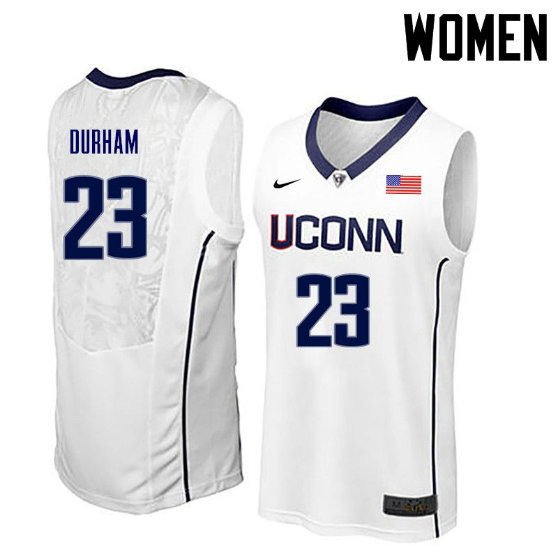 Women Uconn Huskies #23 Juwan Durham College Basketball Jerseys-White - Click Image to Close